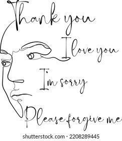 Continuous line art ho'oponopono  prayer total responsibility minimalist vector art thank you i love you i am sorry please forgive me