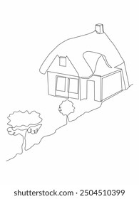 Continuous line art of House Cartoon.