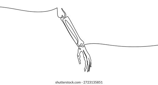 Continuous line art of human arm bones, medical illustration concept. line drawing style Vector on transparent background