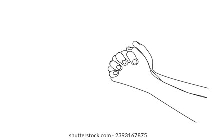 Una línea continua de arte de las manos humanas unidas. rezando las manos de Dios. extiende tu mano de ayuda.