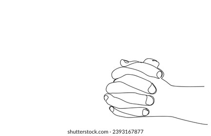 Continuous line art of human hands united. praying hands of God. extend your helping hand.