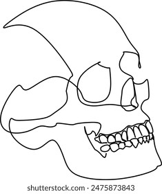 Continuous line art of a human skull head. Logo design. Line art minimalist style vector illustration