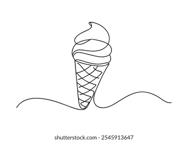 Continuous Line Art of Ice Cream Cone – Minimalist Dessert and Summer Treat Illustration