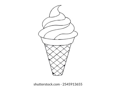 Continuous Line Art of Ice Cream Cone – Minimalist Dessert and Summer Treat Illustration