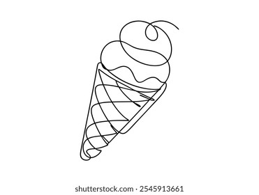 Continuous Line Art of Ice Cream Cone – Minimalist Dessert and Summer Treat Illustration