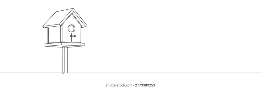 Continuous Line Art Illustration of a Birdhouse on White