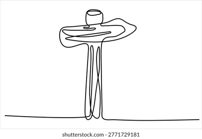 Continuous line art illustration of Christ the Redeemer statue symbolizing faith culture unity and minimalist design
