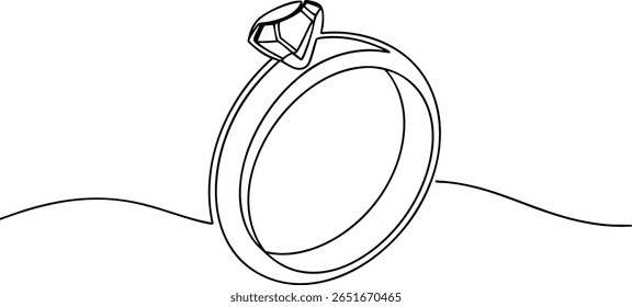 Continuous Line Art Illustration of a Classic Solitaire Ring Featuring a Sparkling Diamond on a Smooth Band
