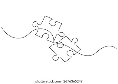 Ilustração de uma peça de quebra-cabeça em linha contínua, perfeita para conceitos de resolução de problemas, integração e colaboração em um design minimalista moderno