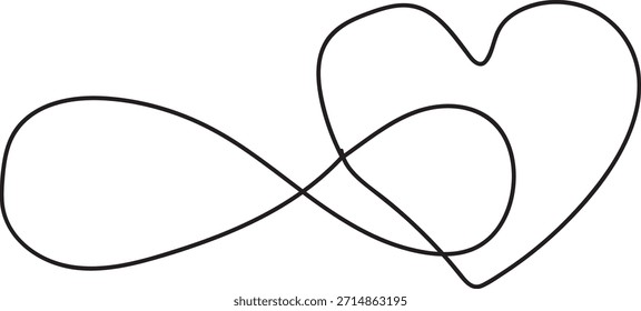 Arte de línea continua del símbolo del infinito que se fusiona con la forma del corazón para la Boda y el diseño del tatuaje
