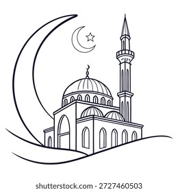 Ilustración de contorno de mezquita islámica de arte de línea continua