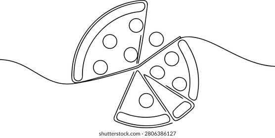 Continuous line art of italian pizza pieces. simple food illustration for restaurant menu and delivery design.