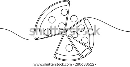 Continuous line art of italian pizza pieces. simple food illustration for restaurant menu and delivery design.