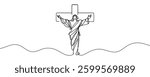 continuous line art of jesus christ. one line drawing of lord jesus being crucified on the cross. line art of crucifixion event of jesus christ. vector illustration.