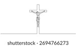 continuous line art of Jesus Christ. one line drawing of lord Jesus being crucified on the cross. line art of crucifixion event of Jesus Christ. vector illustration. Editable stroke