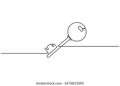 Arte de línea continuo de una llave con el icono de la etiqueta para la seguridad y el concepto de acceso