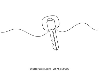Parte de linha contínua de uma chave com ícone de rótulo para conceito de segurança e acesso