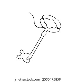 Continuous line art key, single line sketch, isolated on white background. One continuous line drawing. Access and security concept.