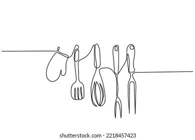 Premium Vector  Continuous one line drawing spoons forks knife eating  utensils cooking utensils line art style