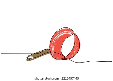 Continuous line art of Kitchen utensils and cutlery set. Spoon, Knife, Spatula, forks, plates, bowls, spices jars, saucepan and frying pan vector. Pastel color soft pictures background line art