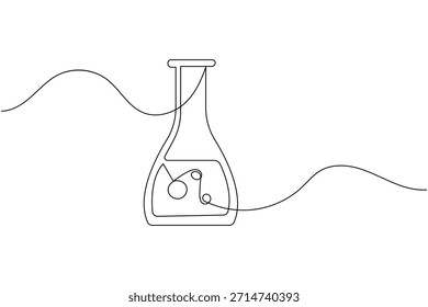 Frasco de laboratorio de arte de línea continua con líquido para investigación química