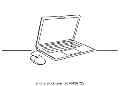 Continuous line art of laptop computer simple single line outline vector drawing for digital concept
