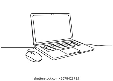 Desenho vetorial de contorno de linha simples de linha simples de computador laptop para conceito digital
