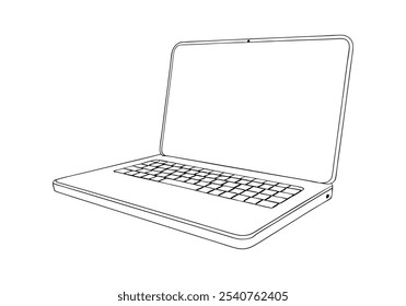 Arte de linha contínua de um notebook. Ilustração de tecnologia minimalista para temas digitais e de escritório