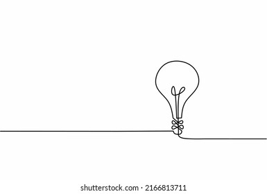 Continuous line art of lightbulb isolated on white background. Smart and idea