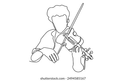 continuous line art of male violinist performing to play violin