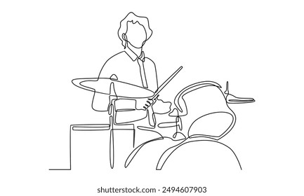 continuous Line art of man beating the drums vector illustration