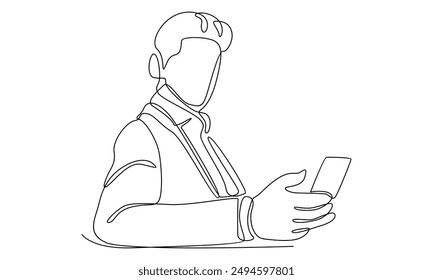 continuous line art of Man holding cellphone