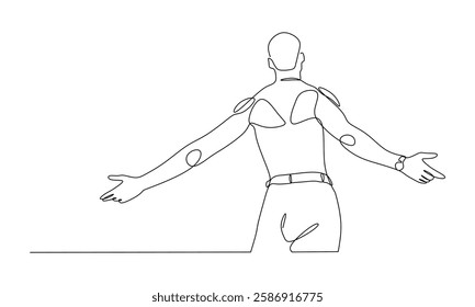 Continuous line art of man showing freedom, life free design assets