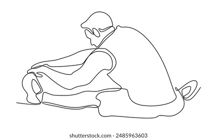 continuous line art of man sitting stretching
