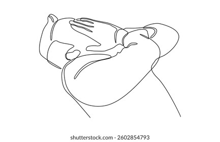continuous line art of man under stress with headache