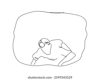 Continuous line art of miner holding pickaxe for digging. Outline drawing of man working with pickaxe. Editable stroke design.   Hand made vector not Al