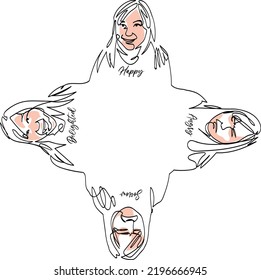 Continuous line art minimal vector emotions set Happy Angry Sorrow Delighted