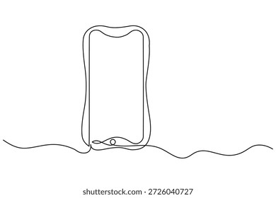 Continuous line art minimalistisches design konzept smartphone mit abstrakter fluidrandform