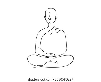 Continuous line art of a monk do meditating, editable stroke.