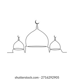Continuous Line Art Mosque with Crescent Moons