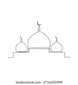 Continuous Line Art Mosque with Crescent Moons
