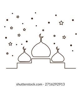 Continuous Line Art Mosque with Crescent Moons