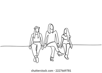 continuous line art of mother sitting with her daughters. maternal bonds concept. Generational qualities go on from mother to daughters. Safe and secure family with emotional stability. Psychology.