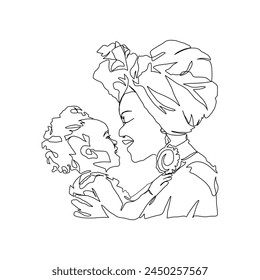 Continuous Line Art of Motherhood, Carry baby, Happy Mother day card, one line drawing, parent and child silhouette hand drawn. Vector illustration