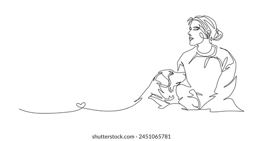 Línea continua de arte de la maternidad, mamá perro, tarjeta del día de la madre feliz, dibujo de una línea, silueta de padres e hijos dibujada a mano. Ilustración vectorial