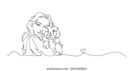 Línea continua de arte de la maternidad, mamá perro, tarjeta del día de la madre feliz, dibujo de una línea, silueta de padres e hijos dibujada a mano. Ilustración vectorial