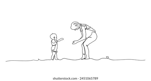 Kontinuierliche Linie Kunst der Mutterschaft, Happy Mother Day Karte, eine Linie Zeichnung, Eltern und Kind Silhouette Hand gezeichnet. Vektorillustration