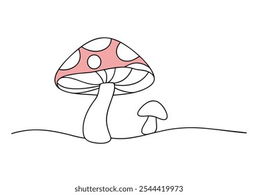 Continuous Line Art of Mushroom – Minimalist Fungi and Nature Illustration