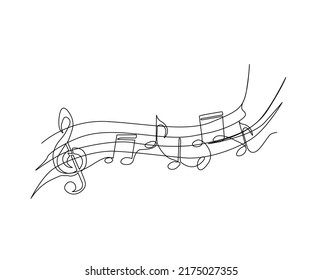 Continuous line art of music note. One line drawing abstract music notation, musical concept.