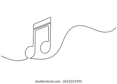 Continuous line art of music symbols and notes isolated on white background